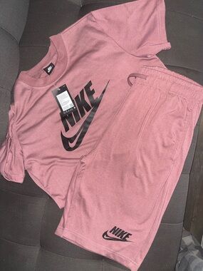 Nike Dusty Rose Logo Tee & Shorts Set